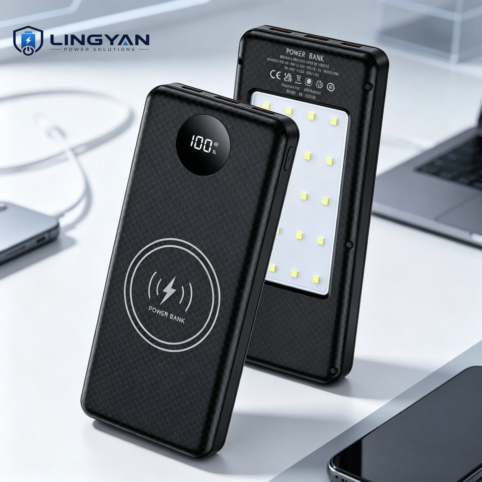 Portable Camping Power Bank DIY Shell, 8 Cell 18650 No Soldering Case Featuring 22.5W Fast Charge Wireless Charger LED Lamp