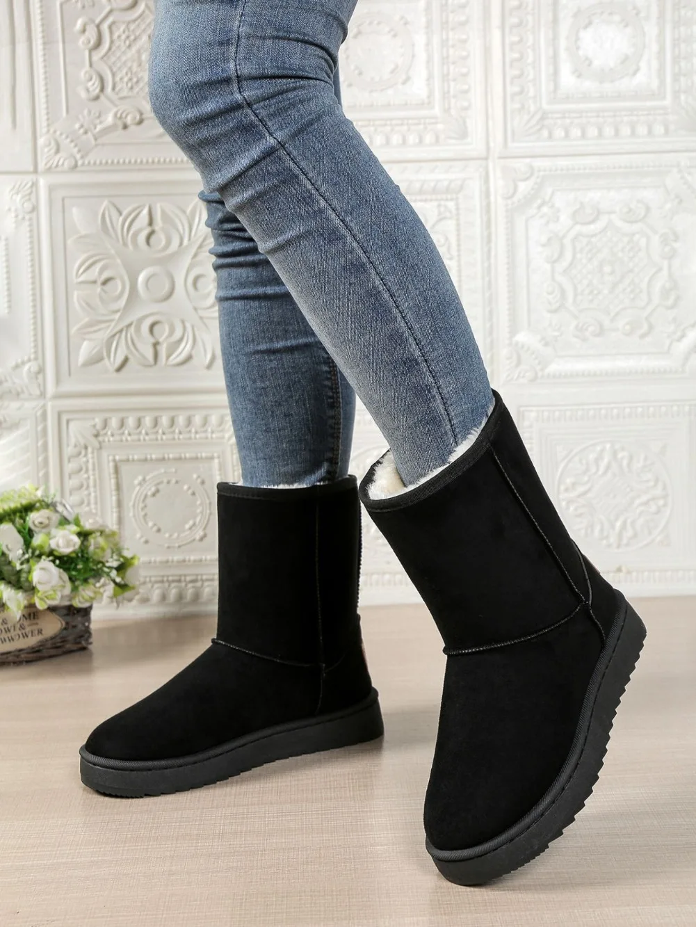 Wasserdichte, warme Plateau-Schneestiefel für Damen, große Größen, Winter-Slip-On-Stiefel, flache, lässige Damenstiefel, 2026 neue Mode – Detail 15
