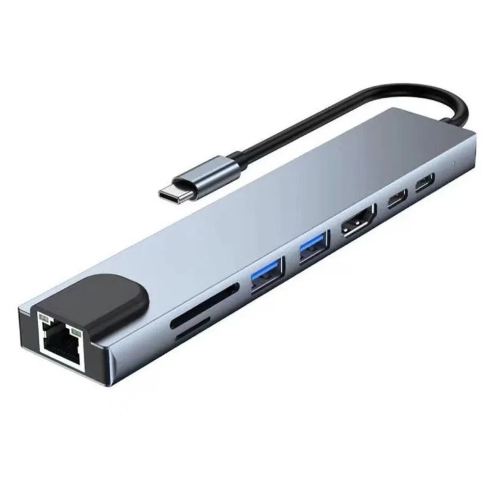 

RJ45 100mbps USB C HUB SD/TF Card Reader PD Fast Charge 8 in1 Adapter Aluminum Case 4K HDMI Multiport Adapter For iPad Pro
