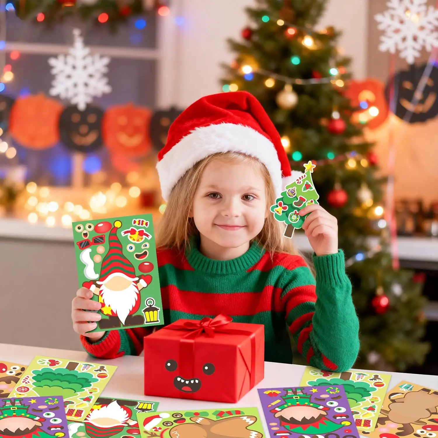 12 قطعة من ملصقات عيد الميلاد للأطفال، ملصقات شخصيات كرتونية يمكنك صنعها بنفسك لعبة وجه لأنشطة الحرف اليدوية في عيد الميلاد وهدايا حفلات العطلات #2