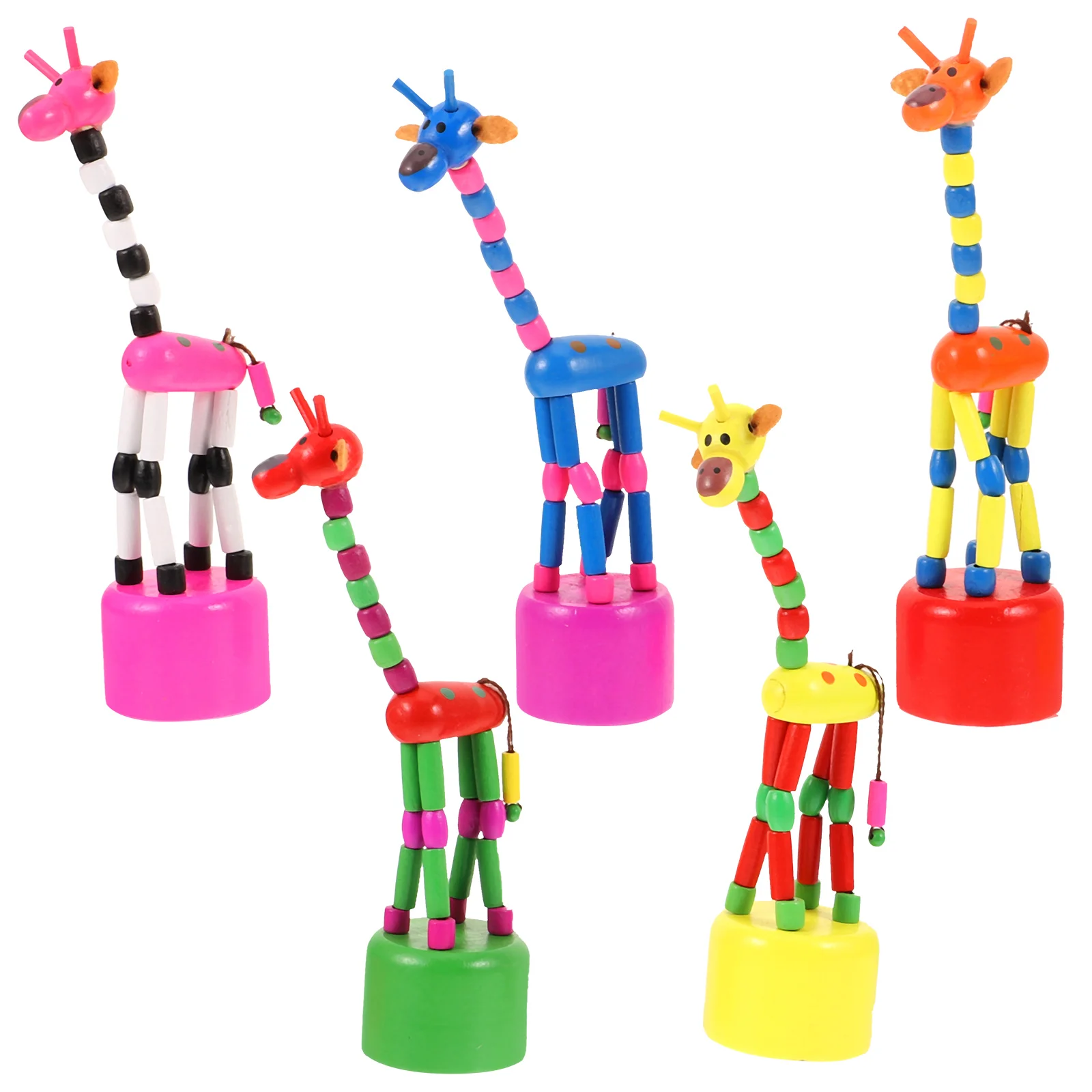 5pcs Children Wooden Giraffe Toy Colorful Dancing Rocking Giraffe Standing Swing Animals Toys (Random Style)