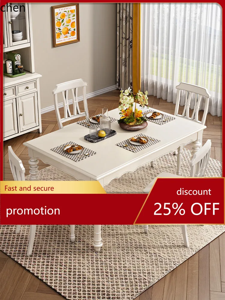 HT Solid Wood Dining Table and Chair Set Simple Vintage Style Natural Wood Rectangular Home Dining Table