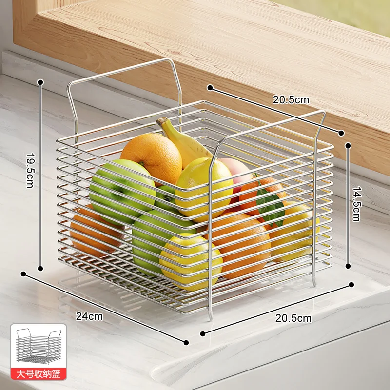 Stainless Steel Kitchen Storage Basket Hollow Organizer for Vegetables Fruits Snacks - Multi-Purpose Kitchen Rack for Home Organ