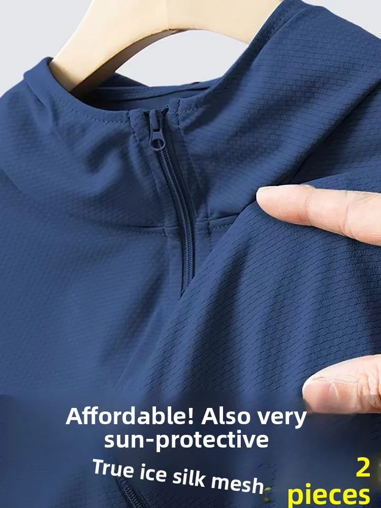 

Ice Silk Hat Men's Summer Thin Outerwear Breathable UV Protection Fishing Clothes Loose Fit Long Sleeve Zipper Closure ...