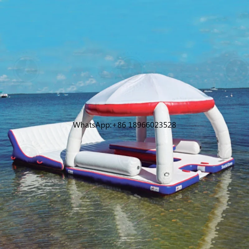 

Drop Stitch Water Play Platform Dock Inflatable Swimming Platform Floating Leisure Tent Lounge
