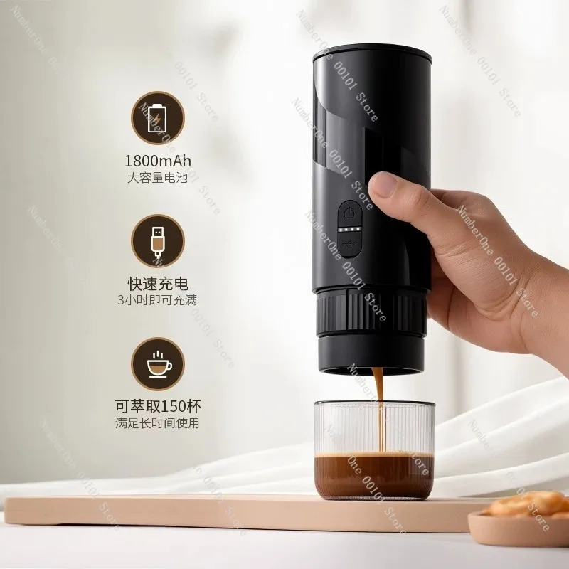 Portable Electric Espresso Coffee Maker Set Italian Style Capsule Extraction Machine Compact Mini Brewer for Home Office Outdoor