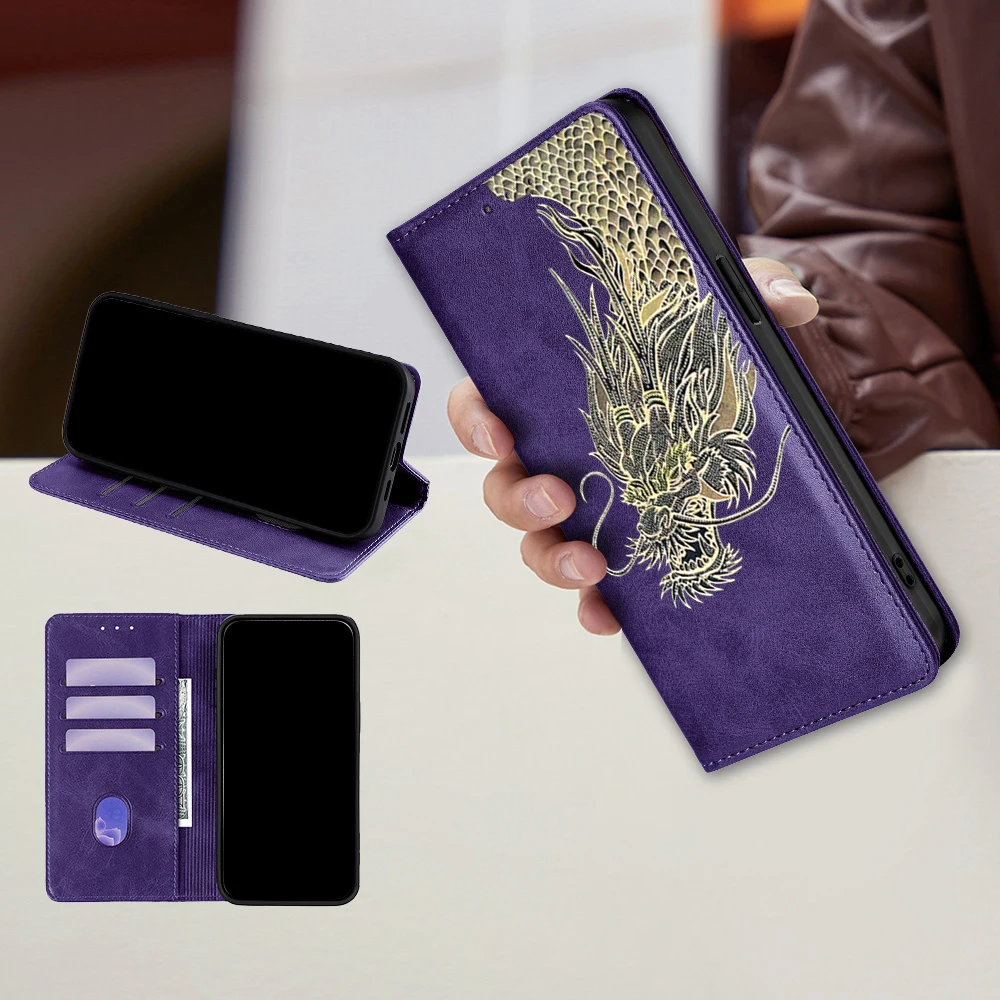 حافظة محفظة بنمط التنين من الجلد المغناطيسي لهاتف موتورولا G86 G56 G75 G55 G45 G35 G85 G84 G64 G04S G34 G05 G54 G15 G06 غطاء الطاقة #1