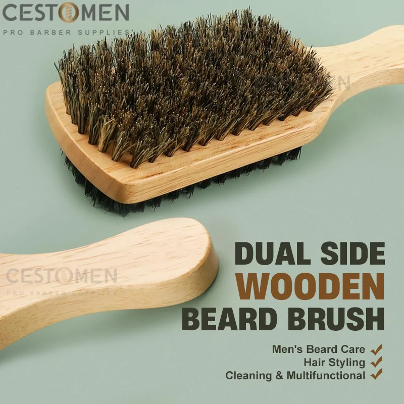 Professional Men Wooden Dual Side Beard Brush Cleaning Hair Brush Multifunctional Salon Hairdresser Tools Barber Accessories