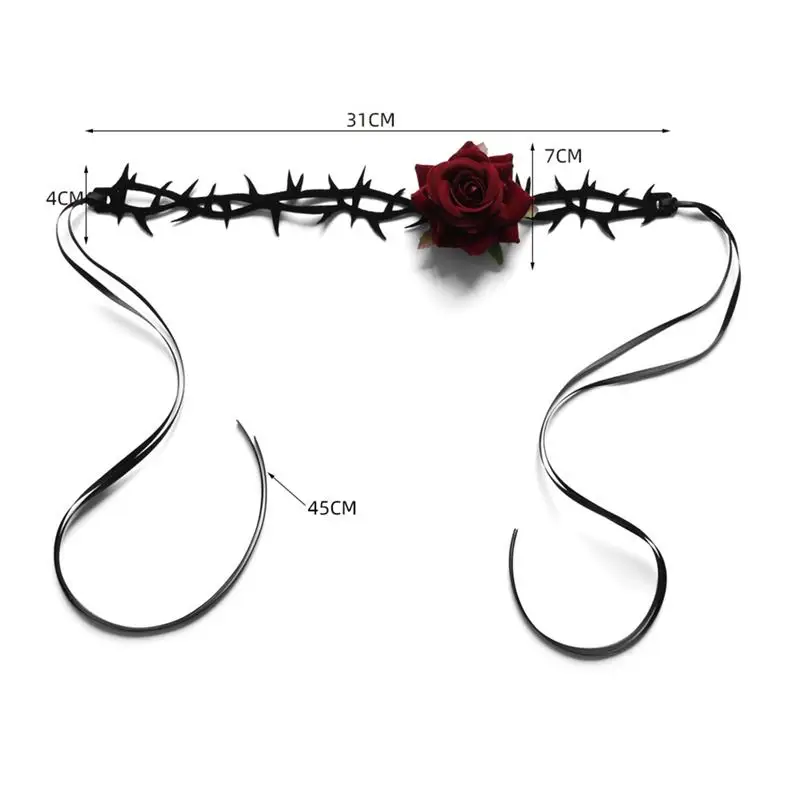 Halloween Gothic Choker Necklace Floral Velvet Choker Collar Short Necklace Red Rose Charm Necklace Vintage Tattoo Lace Wedding