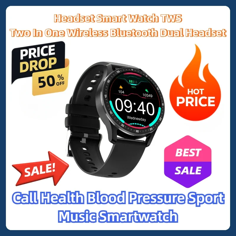 

Call Health Blood Pressure Sport Music Smartwatch Headset Smart Watch TWS Two In One Wireless Bluetooth Dual Headset