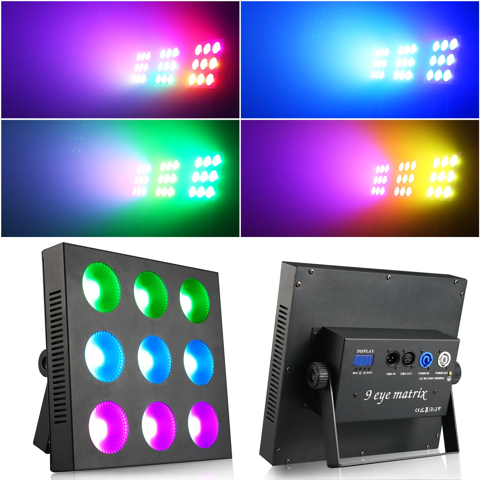 Somspot-luz de matriz COB de 9 ojos, reflector Par plano LED RGBW, DMX, efecto de luz de escenario para DJ, concierto, fiesta, boda, salón de baile