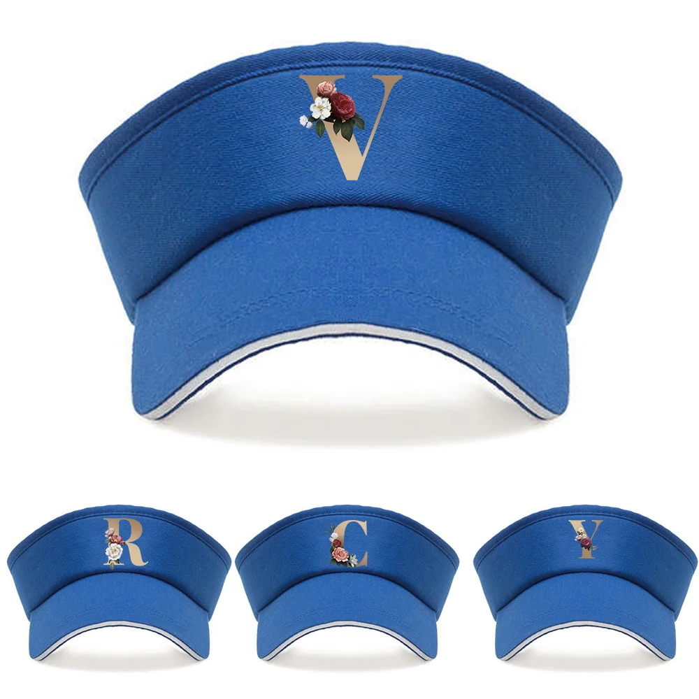 Adjustable Empty Top Visor Cap Gold Letter Print Unisex Sports Sun Hat for Running Golf Tennis Daily Use
