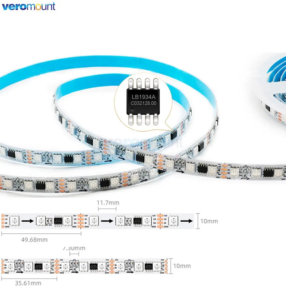 5m DC 12V programowalne zewnętrzne LB1934A IC adresowalne kolor marzeń RGB Digital Pixel Strip LED ciągłość 60/84LEDs/m