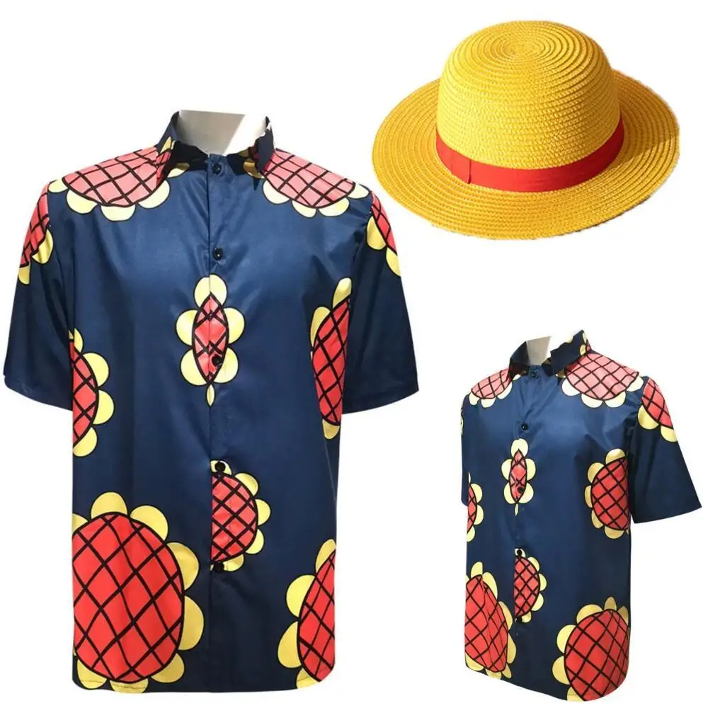 Summer New Arrival Anime Luffy Cosplay Jacket Shirt Adult Men Women Sunflower Print Blue Buttons Shirt Top Halloween Costume