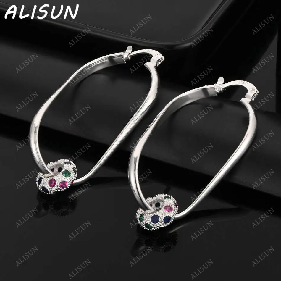 

ALISUN 925 Sterling Silver Multicolour Zircon Hoop Earrings For Women Charm Trend Birthday Gifts Fashion Party