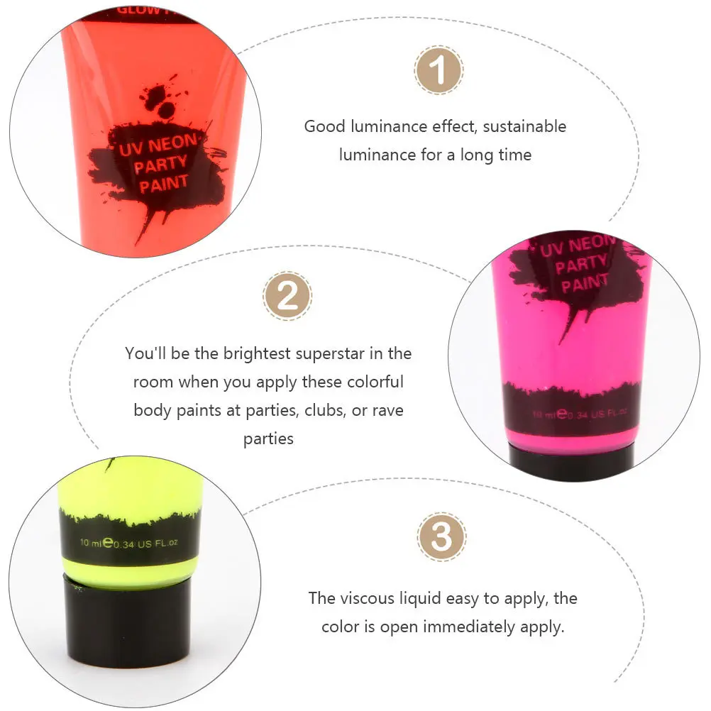 

8Pcs 10Ml Safe Luminous Body Paint Washable Uv Reactive Face Paints Bright Neon Colors Easy Apply Quick Drying Perfect for Club