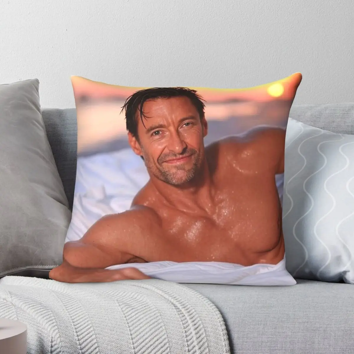 Hugh Jackman Relaxes Bed Pillowcase Polyester Linen Velvet Pattern Decorative Throw Pillow Case Sofa Seater Cushion Cover 45x45