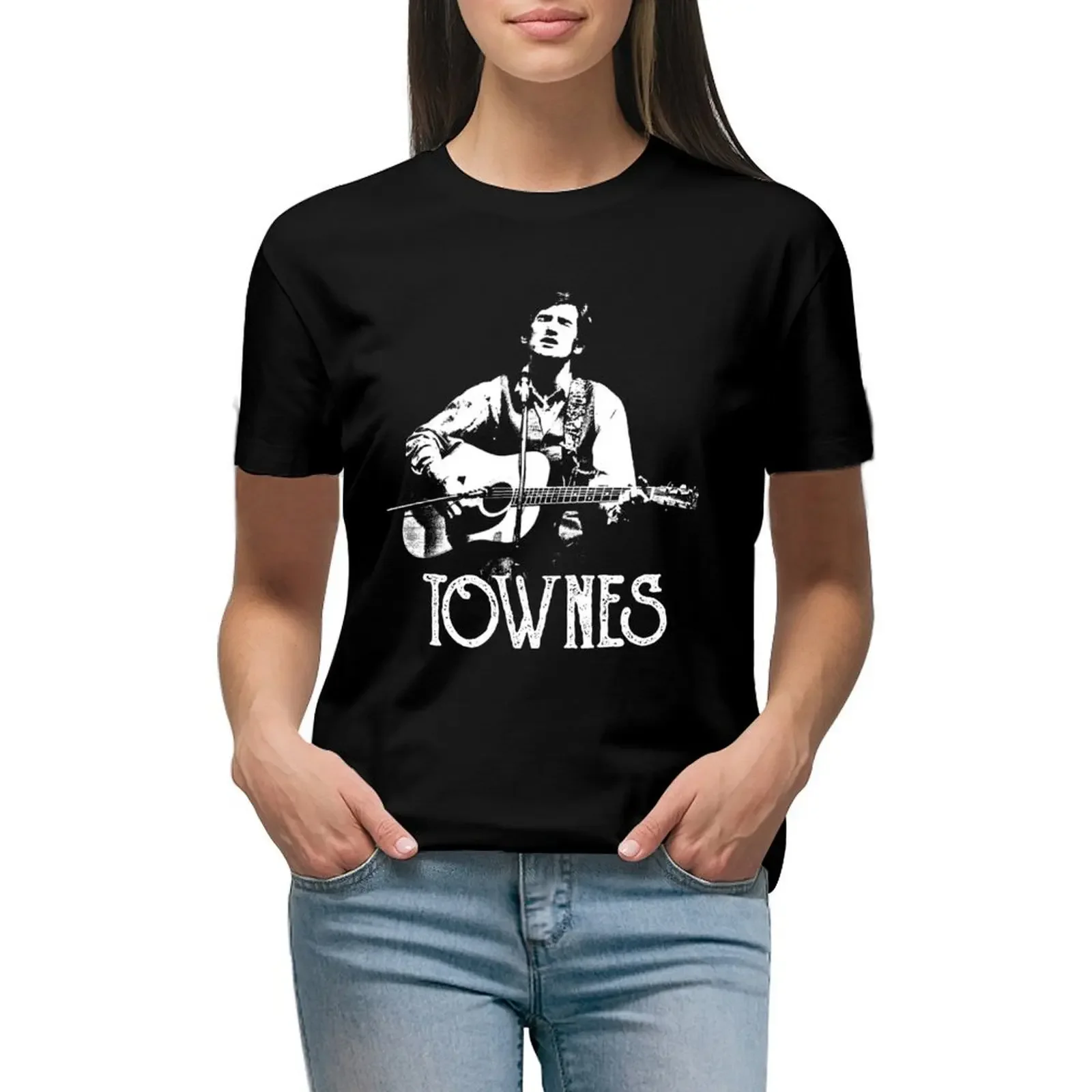 

Townes Van Zandt - White Stencil T-Shirt blacks quick drying hippie clothes animal prinfor white t-shirt dress for Women sexy