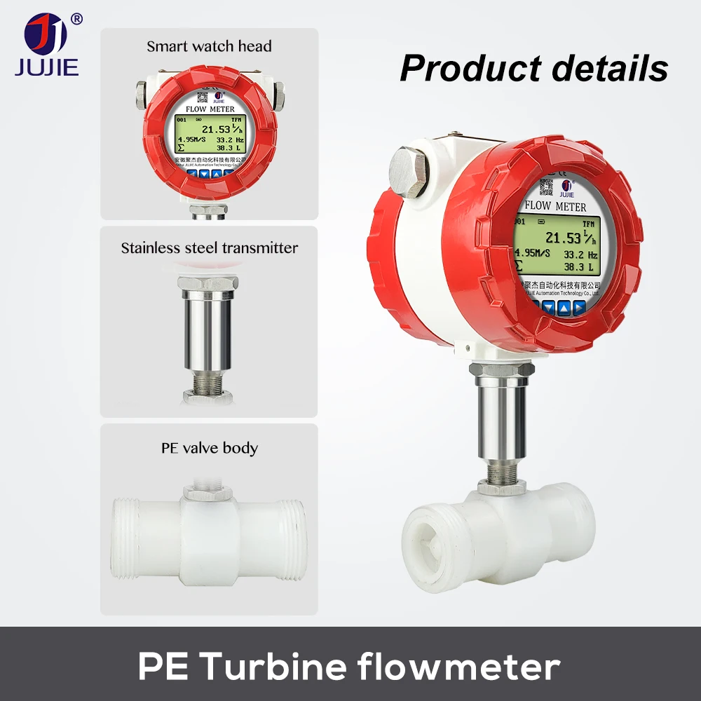 Anti-corrosion Turbine Flowmeter Acid and Alkali Resistant Liquid Water Flow Sensor Sulfuric Acid DN15 25 50