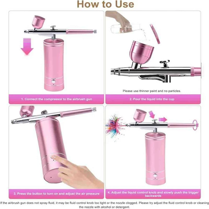 

AB15-Airbrush For Nails Cordless Airbrush Kit Compressor 2Levels 36 Psi Pressure Rechargeable Air Brush Machine For Nail Art