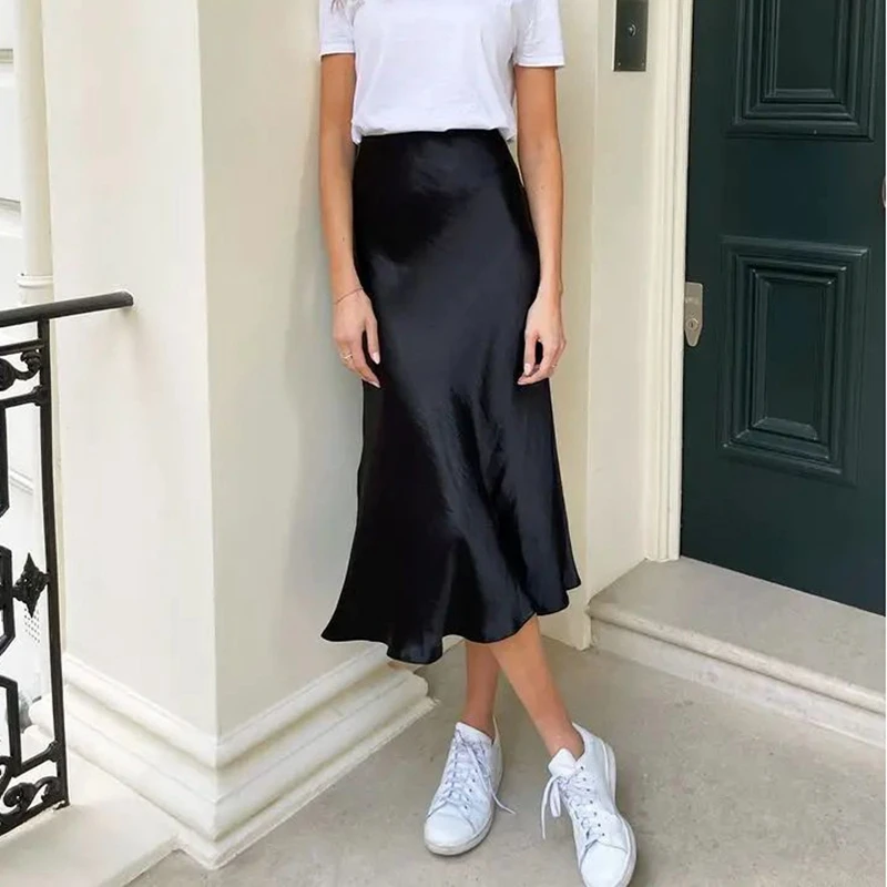 Maemukilabe Elegant Satin High Waist Mini Skirts Women Office Lady A-line Skirt Streetwear Summer Casual Silky Skirts Outfits