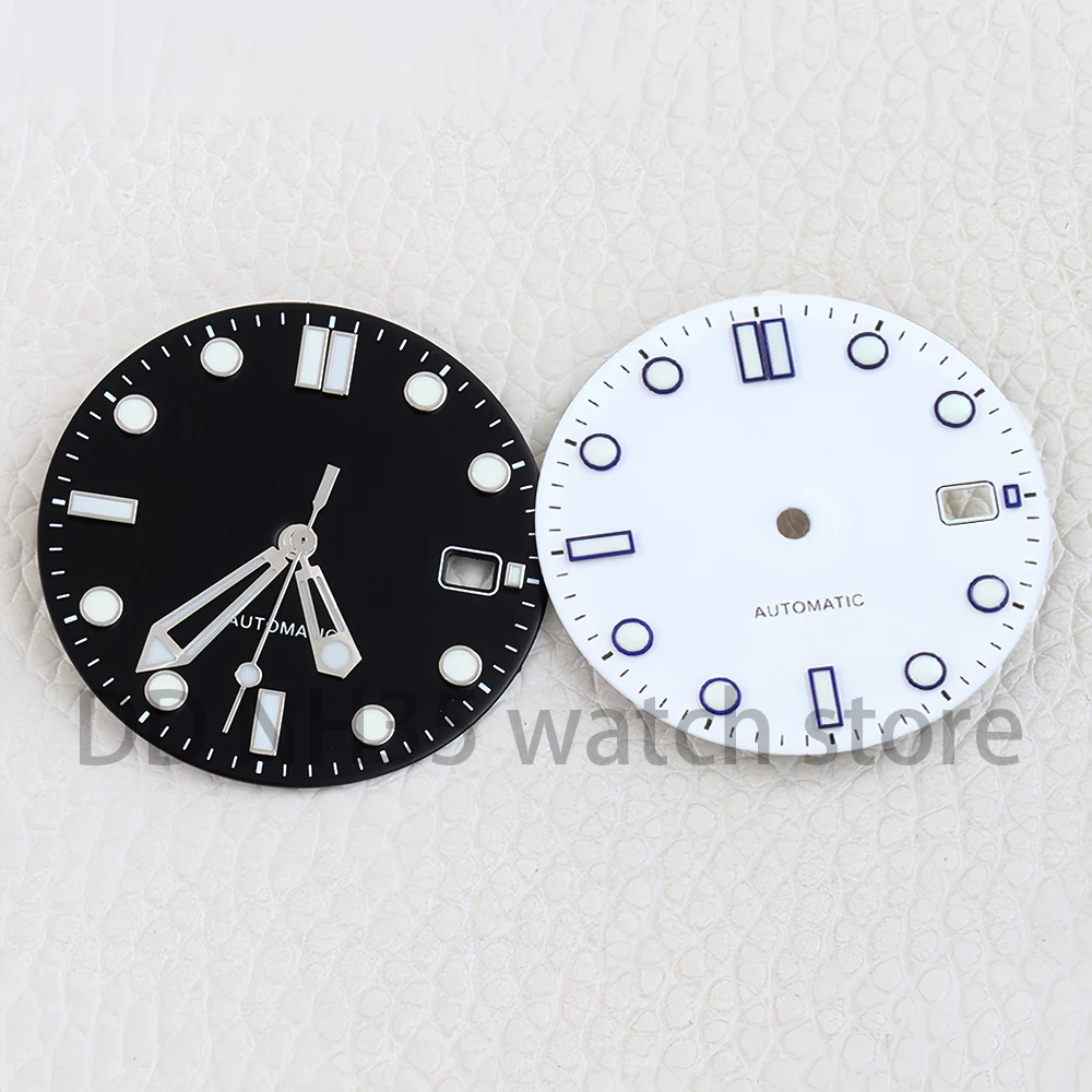 

31MM NH35 Watch Dial Hands Green Luminous Dial Face 3 O'clock Date Window For Seamaster 300 NH35 NH36 Movement Watch Replacement