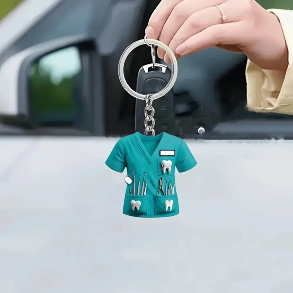 Doctor Themed Dentist Costume Keychain Plane with Key Ring Dentist Pendant Acrylic 2D Doctor Hanging Decoration Gifts