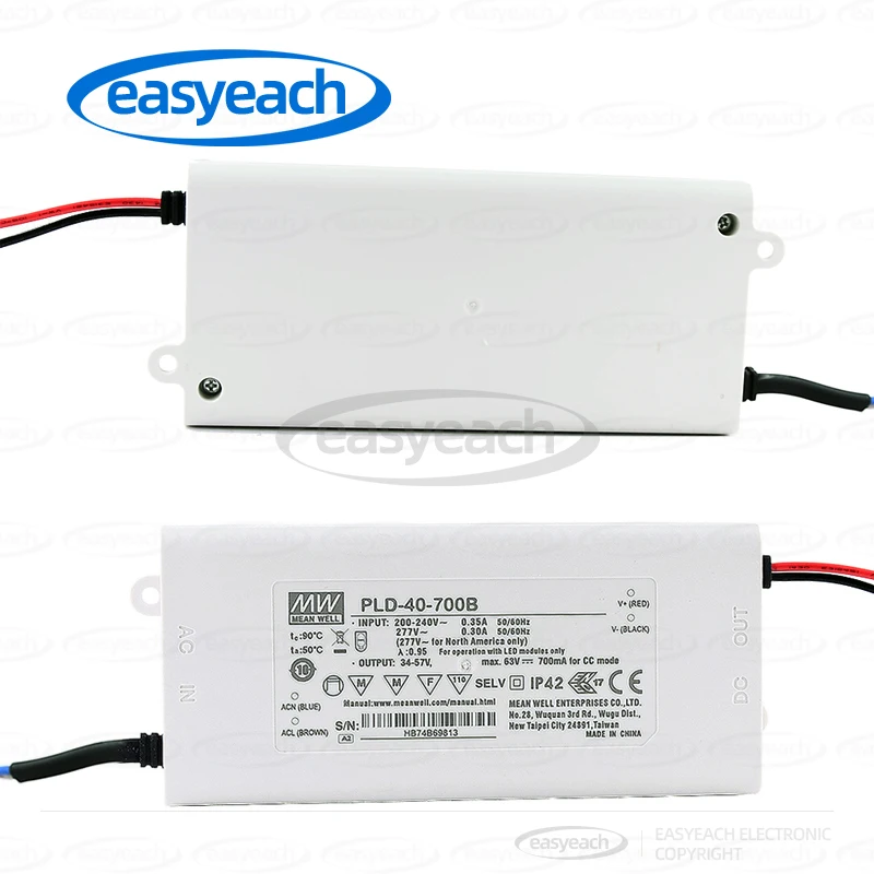 MEAN WELL PLD-40-700B LED Lighting Power Supply 40W 700mA Plastic Case Waterproof PFC Constant Current Power Supply