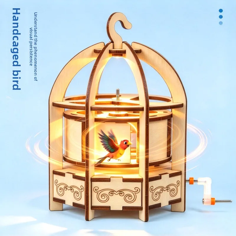 Bird In Cage DIY Science Kit Hand Crank Persistence Of Vision Model Optics Experiment Hand Assembly Educational STEM Craft Toy