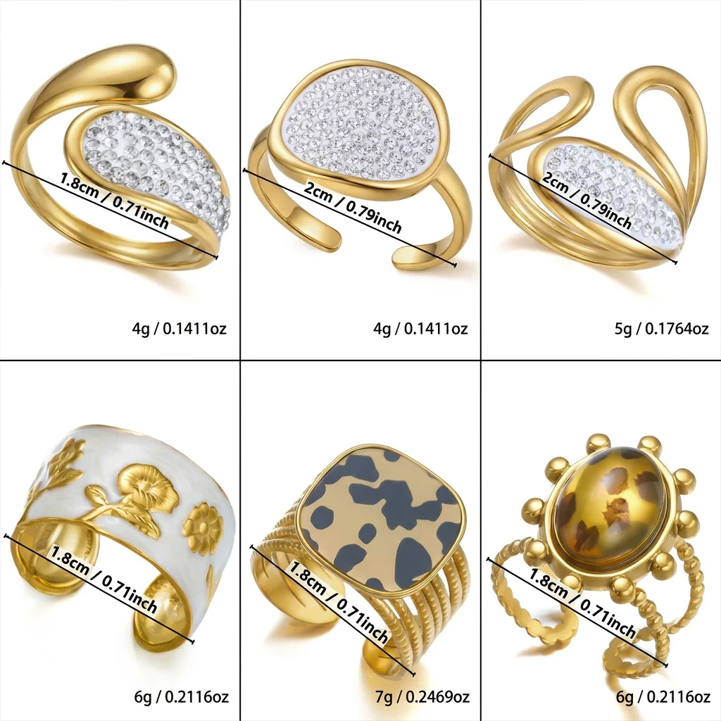 Minimalistische vergoldete Edelstahlringe für Damen und Herren, Vintage-Leopardenmuster, geometrische Ringe, Statement-wasserfester Schmuck – Detail 8