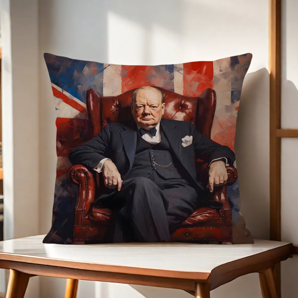 Union Jack Flag C-Churchill Cushion Cover Pillow Cover Home Sofa living Room Office Coffee Shop Car PillowCover