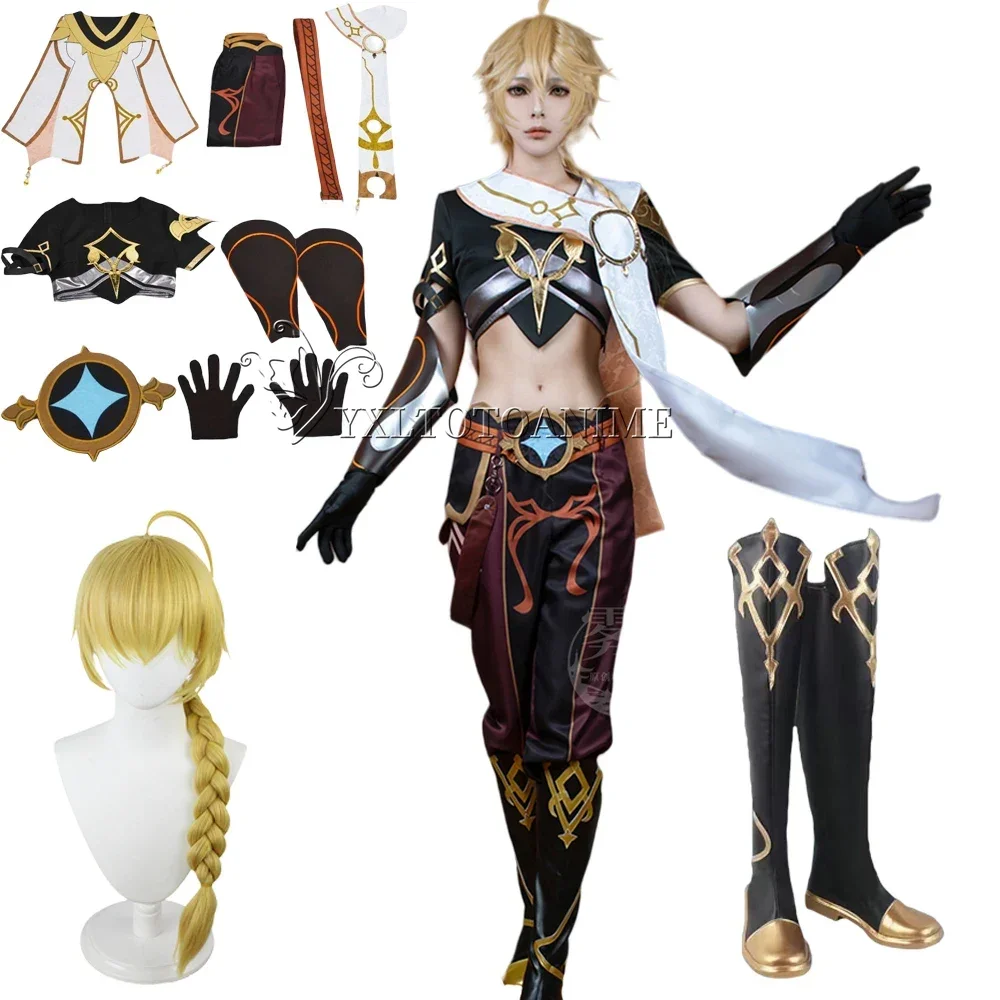 Genshin impact Traveler Aether Cosplay Costume Sora Kong Cosplay Halloween Party Outfit Clothes Wig Shoes Full Set Clothes