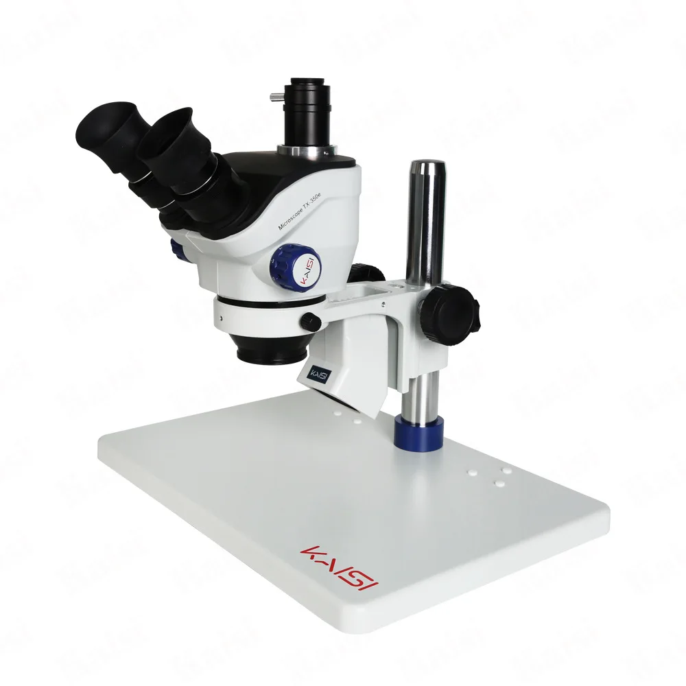 KAISI TX 350e 7X-50X Zoom Stereo Trinocular Microscope with Attachable Camera and Display for PCB CPU Phone Soldering Repair