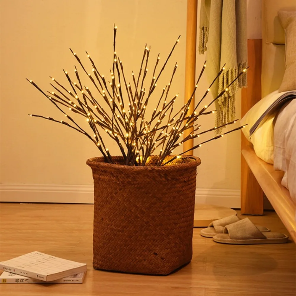 Rama de sauce falsa, luz de abedul blanco, ramita alimentada por batería, llenadores de jarrón de luz para exteriores, lámpara de mesa luminosa para cena de árbol