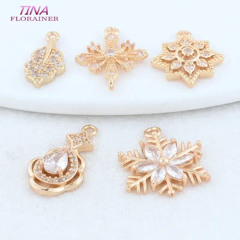 6PCS 8MM 14MM 14K Gold Color Brass Star Snowflake Flowers Charms Pendants Necklace Earrings Jewelry Making Supplies Accessories