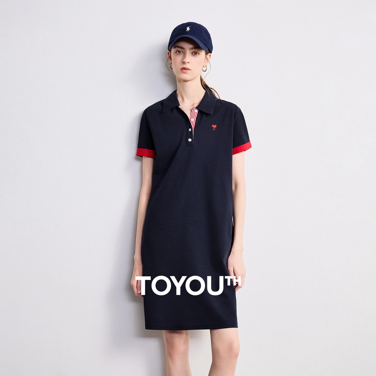 TOYOUTH Women Dress 2026 Summer New Retro Contrasting Color Patchwork Small POLO Skirt