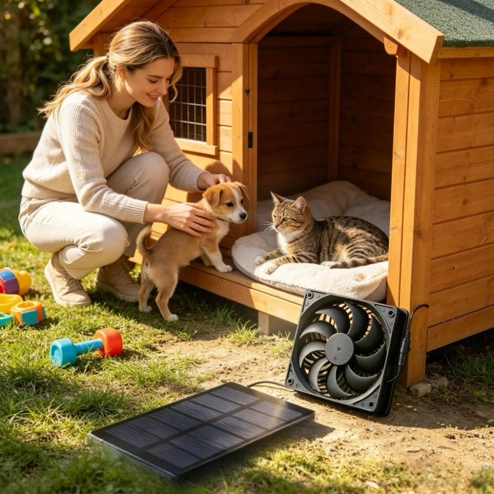 12cm Solar Ventilation Exhaust Fan Kit Waterproof Solar Panel Powered Air Cooler for Chicken Coop Greenhouse Pet Kennel Shed RV