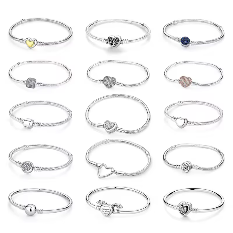 Braccialetti originali in argento sterling 925 Braccialetti con clip a forma di cuore d'amore Perline Catene di serpenti per le donne Gioielli di lusso fai da te in oro rosa