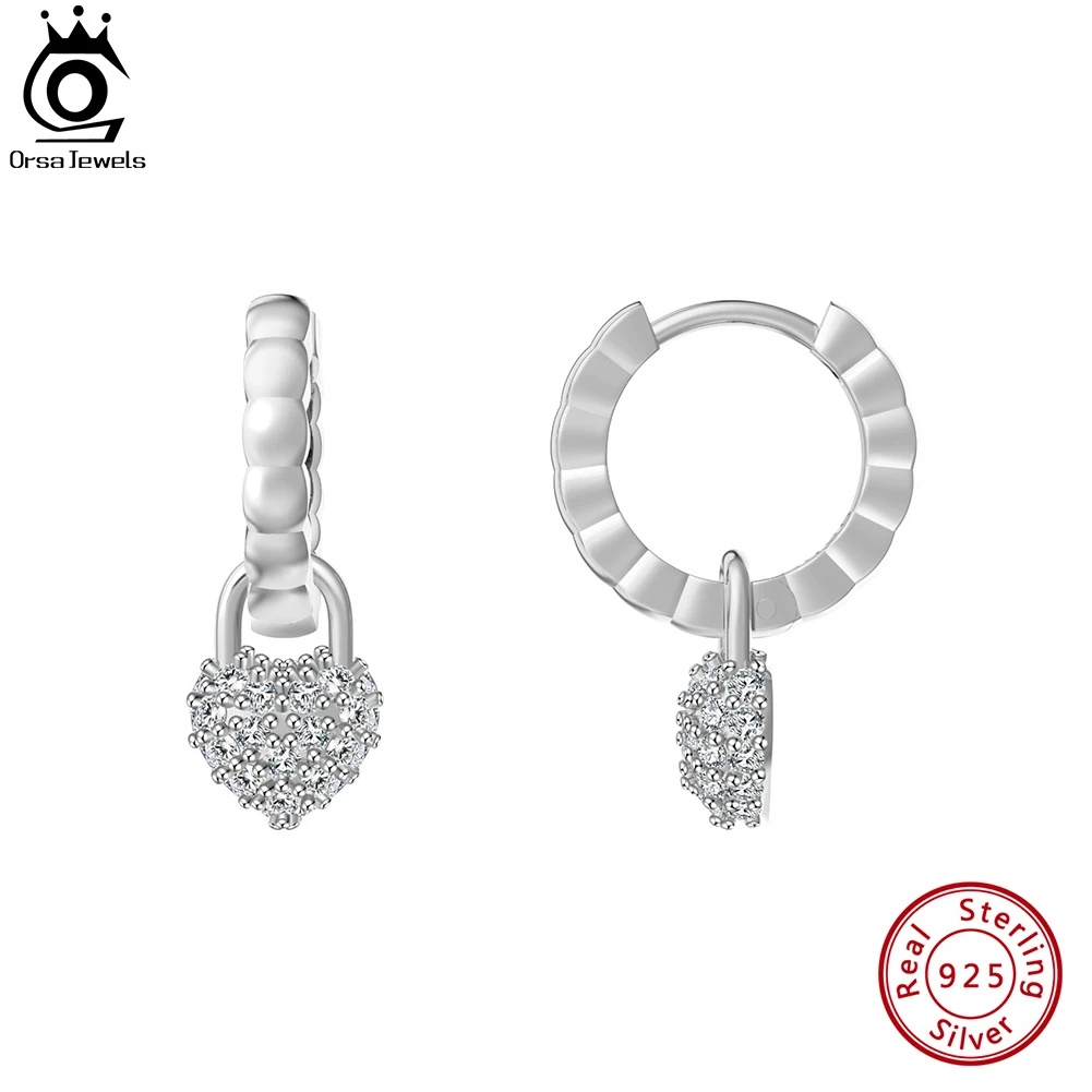 

ORSA JEWELS Dainty Heart Zircon Dangle Earrings 925 Sterling Silver for Women Shiny Drop Earring Sparkling Ear Jewelry SE385