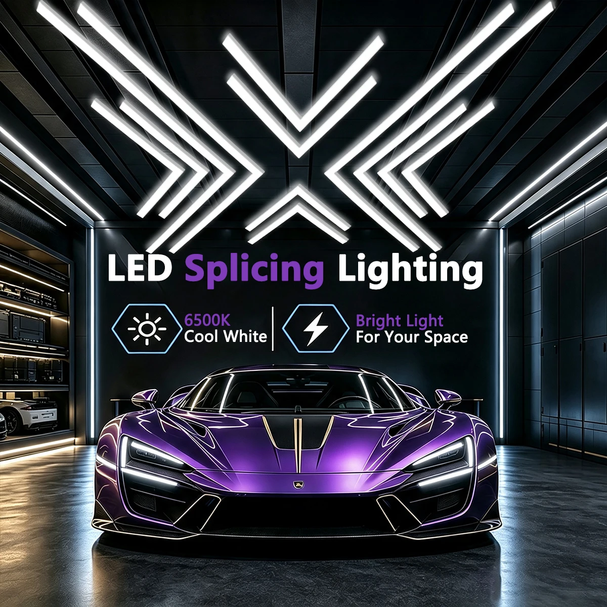 LED Shop Light Fixture 110V/220V AC Direct Connect Seamless Splicing Garage Ceiling Lighting 6500K for Auto Detailing Studio