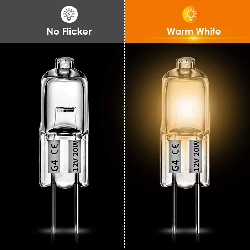 20 Pcs G4 Halogen Bulbs,20W 12V Halogen Light Bulbs 2 Pin Clear Lamp Bulb,For Cooker Lighting,Signal Lights,Track