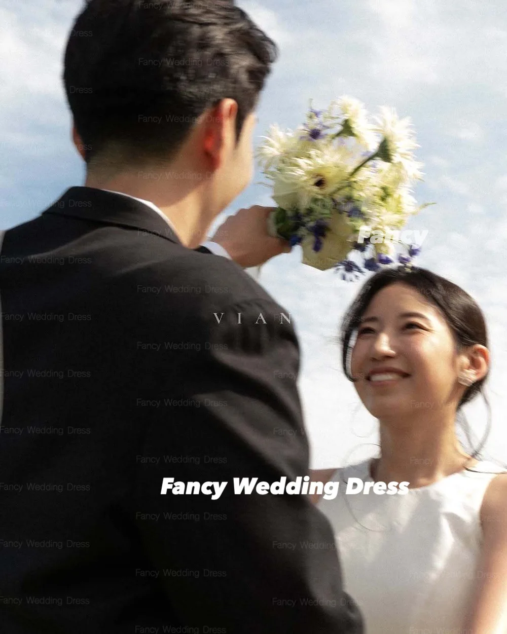 Fancy Elegant O Neck Wedding Dress Korea Garden Photoshoot A Line Taffeta Evening Dresses Sleeveless 웨딩드레스 Customized
