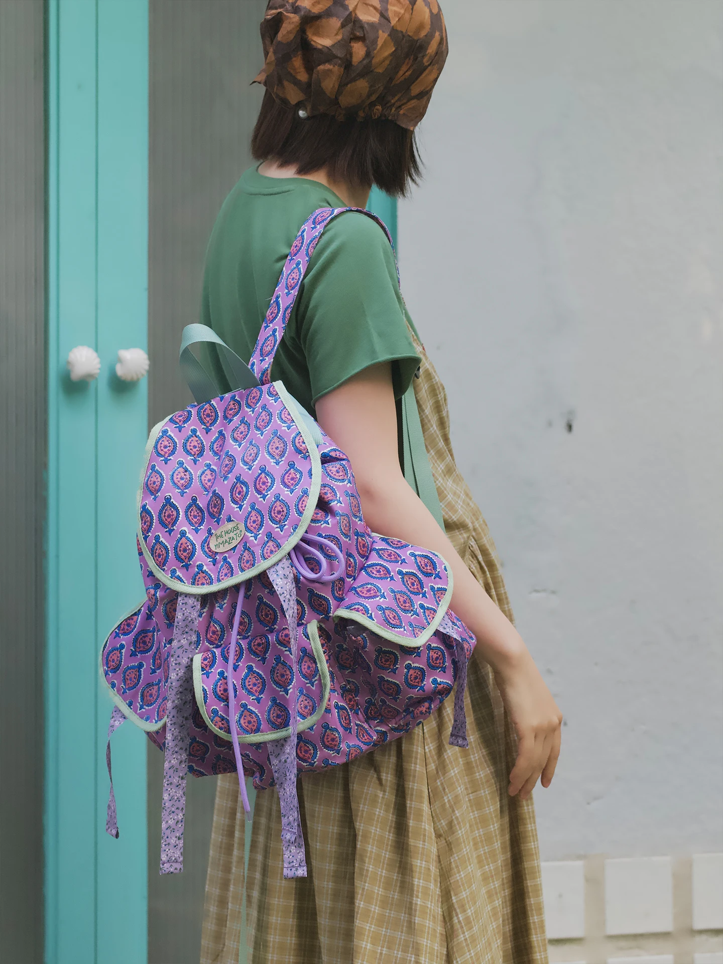 Handmade Print Backpack Dual Shoulder Bag Multiple Pockets Contrast Color New Summer 2026 Retro Artistic Style Soft Material