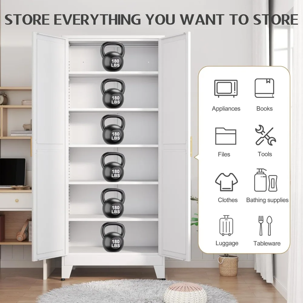 

75.2" Tall Metal Kitchen Pantry Storage Cabinets with 2 Door and 5 Adjustable Shelves, Cupboard, Customized
