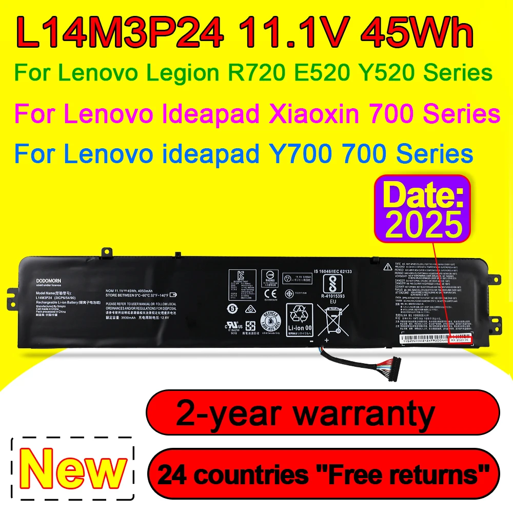 

Новый аккумулятор для ноутбука Lenovo Legion R720-15IKB/15IKBA/15IKBN/15IKBM E520 Y520 Ideapad 700 Xiaoxin 700-14ISK/15ISK/17ISK