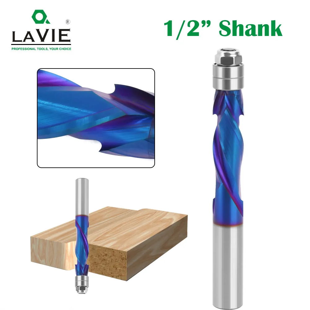 LAVIE 12.7mm 1/2 Shank 1PC Tungsten Steel Drill Bit Nano Blue Coated Cutter Carbide Router Bit CNC End Milling Bit Z13A