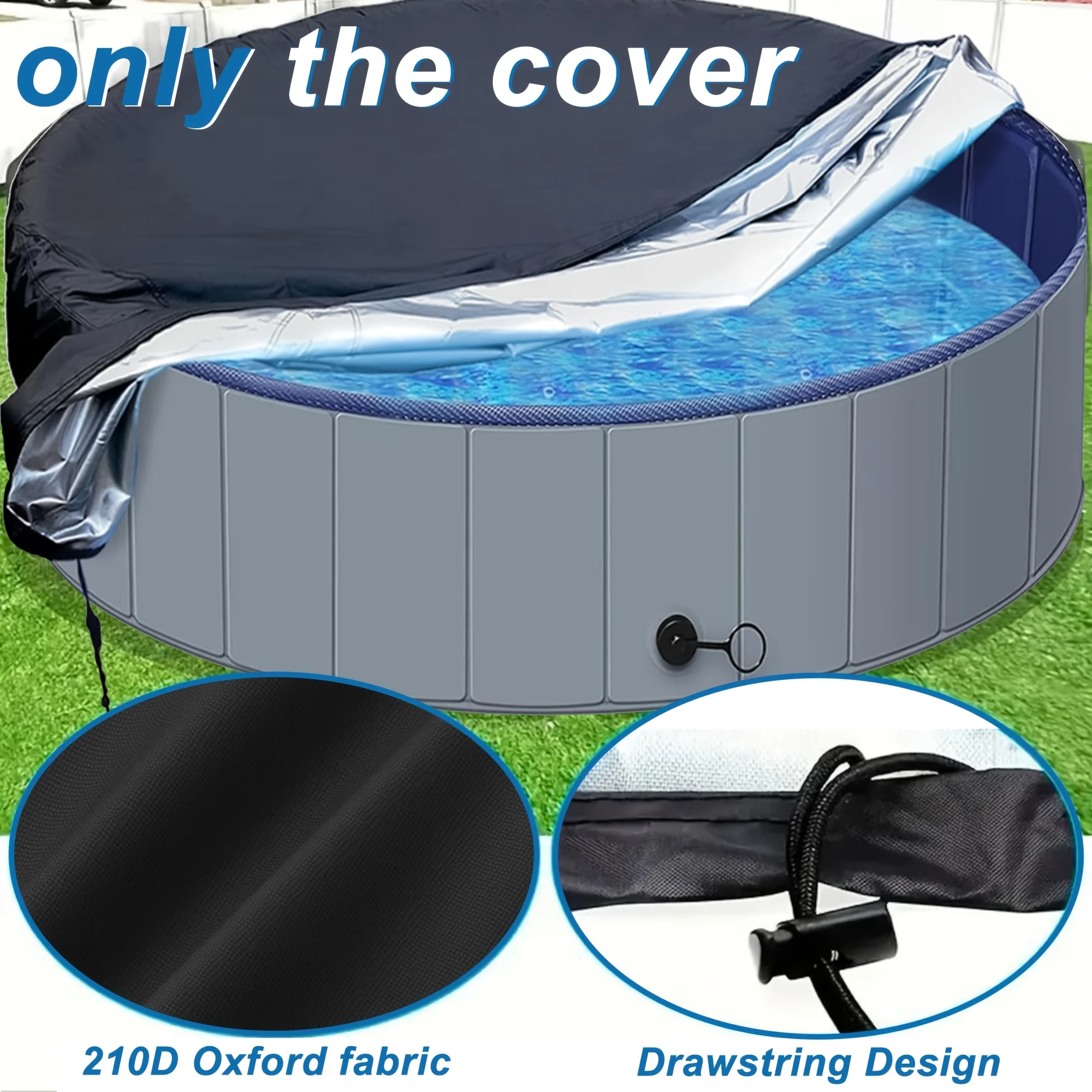 Oxford Fabric Round Pool Dust Cover Pet Bathtub Protective Cover Black Waterproof Sunproof Single Yard Garden Daily Accessory