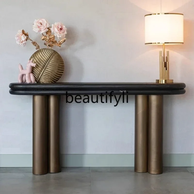 

10 Solid wood retro entrance table, entrance door end view table, villa creative entrance table