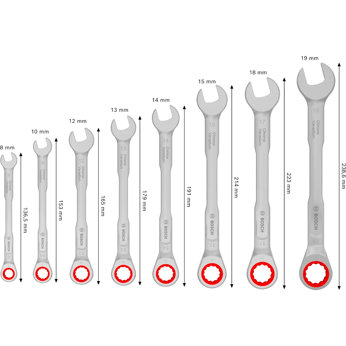 BOSCH 1600A03AG5 Ratchet Combination Wrench Set 8PCS Hand Tools