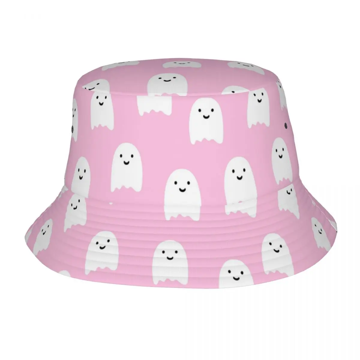 Pink Ghosts Pattern Bucket Hat for Woman Beach Cute Halloween Field Hat Unique Design Foldable Vacation Fishing Hats Headwear